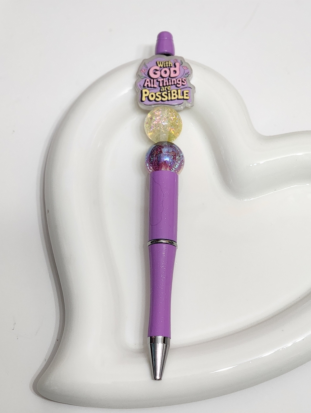 With God Pen All Things Are‎ Possible Purple Beaded Religious Gift